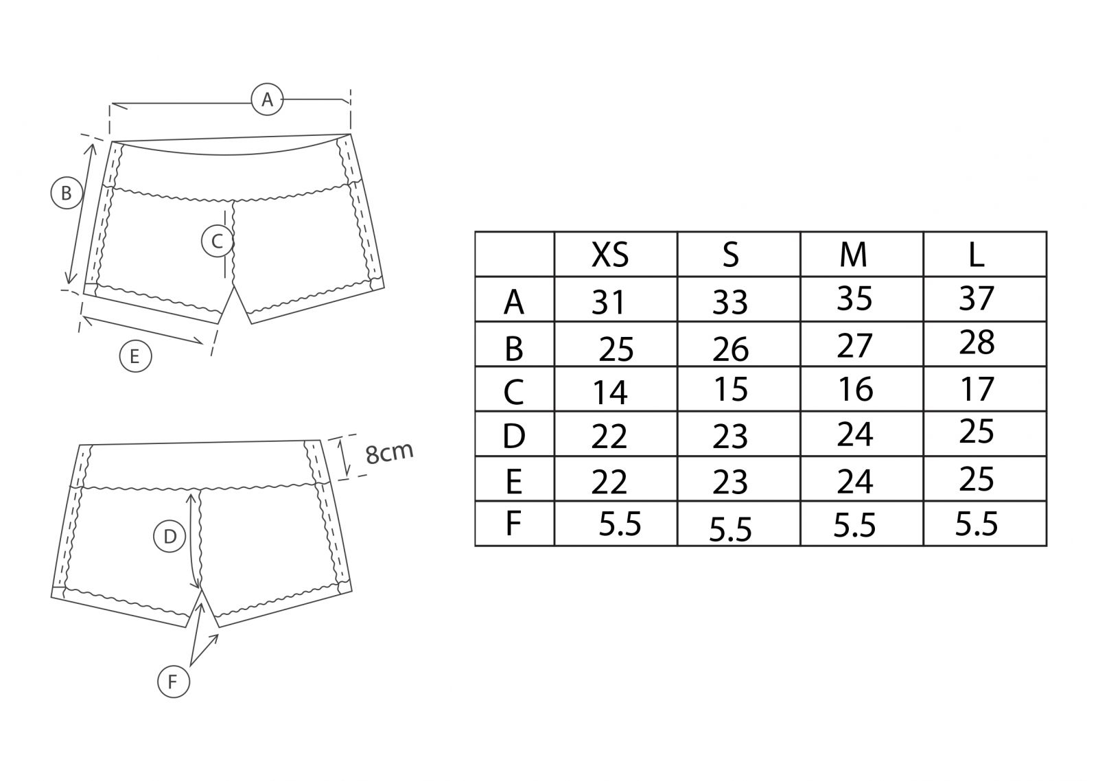 Booty Shorts Size Chart