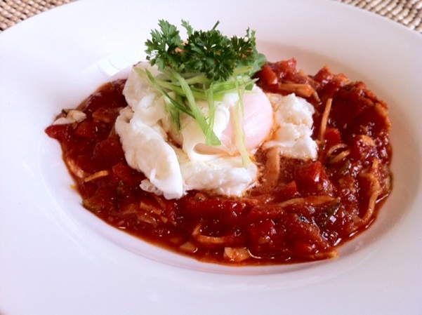 Tomato Sauce and Poached Egg Tapas Style
